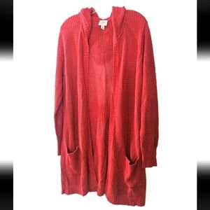 St. John’s Bay Women’s Open Front Hooded Cardigan Sweater XXL Red Knit Longline